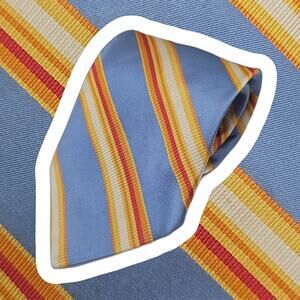 Tommy Hilfiger Tie Mens Repp Two Pattern Baby Blue Gold Stripes Silk 58.6" USA